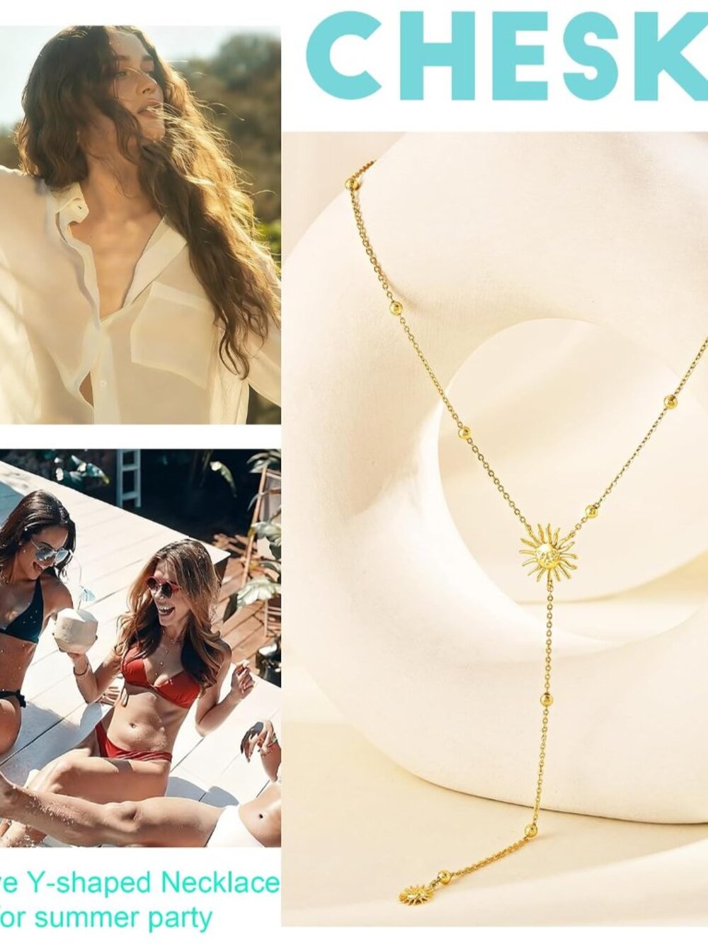 Lariat Necklace for Women, 14k Gold Plated Long Y-Shaped Drop Chain Necklace Dai - Picture 7 of 8